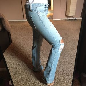 AE ripped blue jeans size 0
